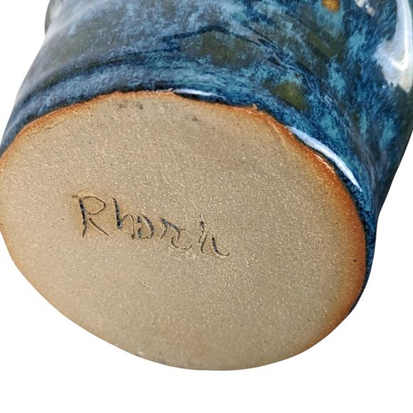 Handmade Blue Pottery Vase: Asymmetrical Ceramic Art, Signed - Picture 6 of 7